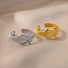 Stainless Steel Geometric Opening Adjustable Ring Inlaid With Gold For Men