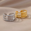 Stainless Steel Geometric Opening Adjustable Ring Inlaid With Gold For Men