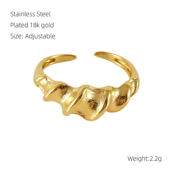 Stainless Steel Geometric Opening Adjustable Ring Unisex Electroplated