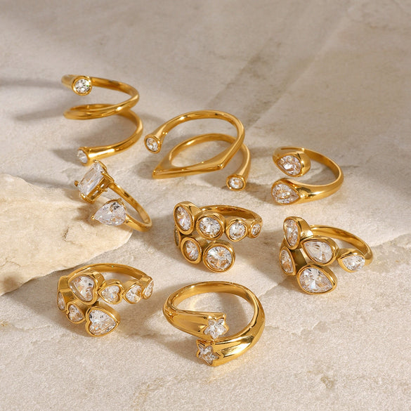 Stainless Steel Geometric Opening Ring Electroplated Hand Jewelry