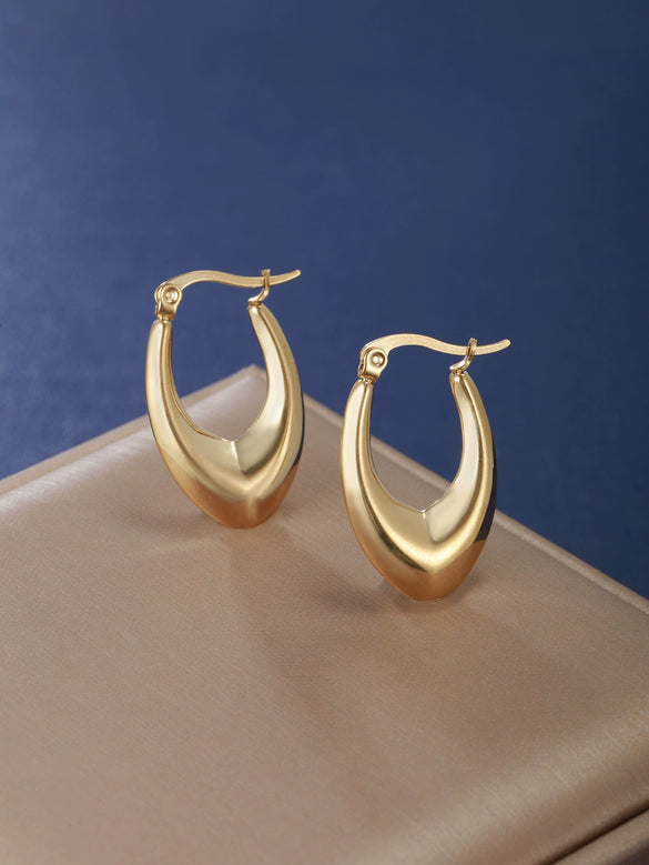 Stainless Steel Geometric Oval Earrings For Women With Electroplating Design