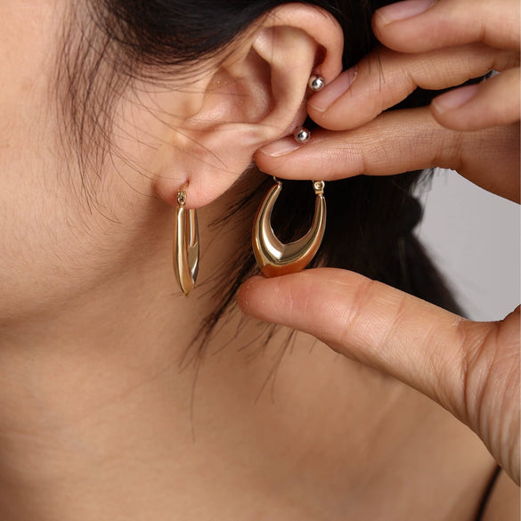 Stainless Steel Geometric Oval Earrings For Women With Electroplating Design