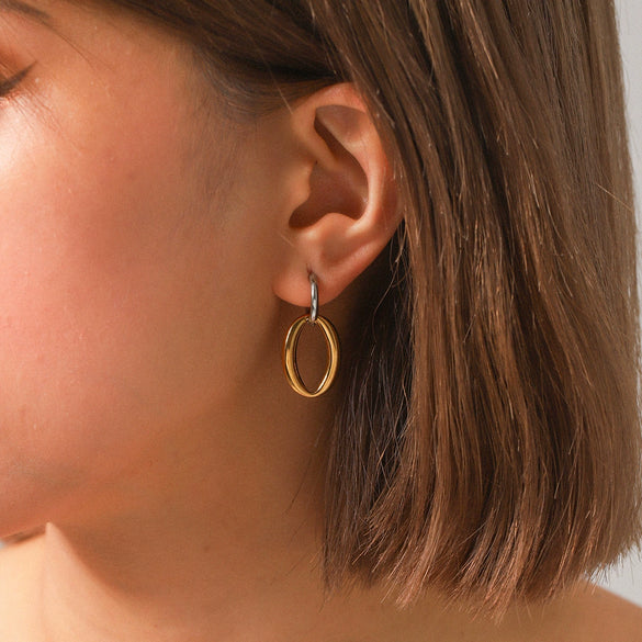 Stainless Steel Geometric Oval Electroplated Women's Earrings