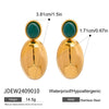 Stainless Steel Geometric Oval Green Agate Pendant Earrings For Women Electroplated Light Luxury Design