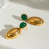 Stainless Steel Geometric Oval Green Agate Pendant Earrings For Women Electroplated Light Luxury Design