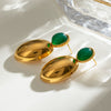 Stainless Steel Geometric Oval Green Agate Pendant Earrings For Women Electroplated Light Luxury Design