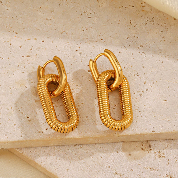 Stainless Steel Geometric Oval Handmade Polished Electroplated Hip Hop Style Women's Earrings