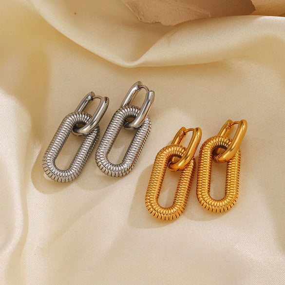 Stainless Steel Geometric Oval Handmade Polished Electroplated Hip Hop Style Women's Earrings