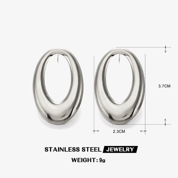 Stainless Steel Geometric Oval Hiphop Cut Out Electroplated Women's Earrings