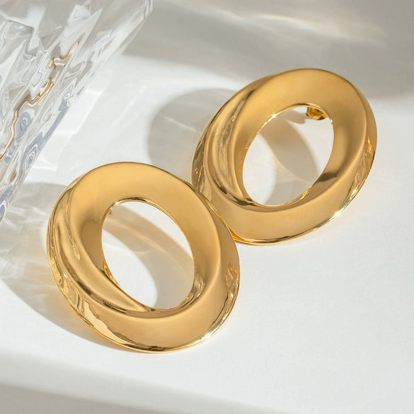 Stainless Steel Geometric Oval Hollow Electroplated Women's Earrings Jewelry