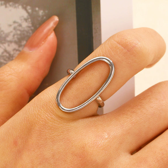 Stainless Steel Geometric Oval Hollow Open Baroque Ring Electroplated For Women