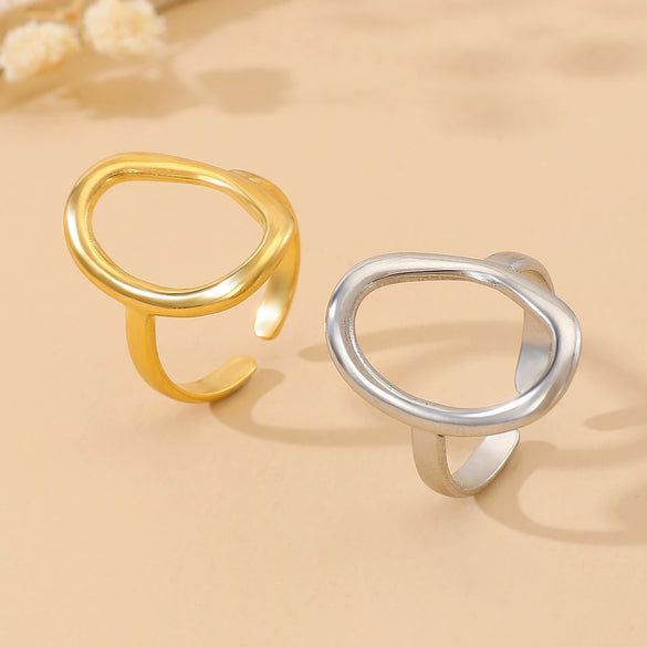 Stainless Steel Geometric Oval Hollow Open Baroque Ring Electroplated For Women