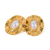 Stainless Steel Geometric Oval Pleated Earrings With Electroplating For Women