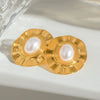 Stainless Steel Geometric Oval Pleated Earrings With Electroplating For Women
