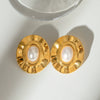 Stainless Steel Geometric Oval Pleated Earrings With Electroplating For Women