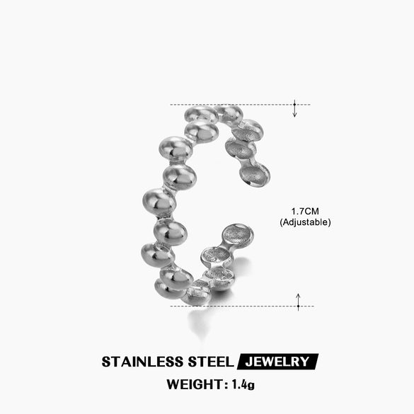 Stainless Steel Geometric Oval Splicing Asymmetrical Opening Adjustable Ring For Women