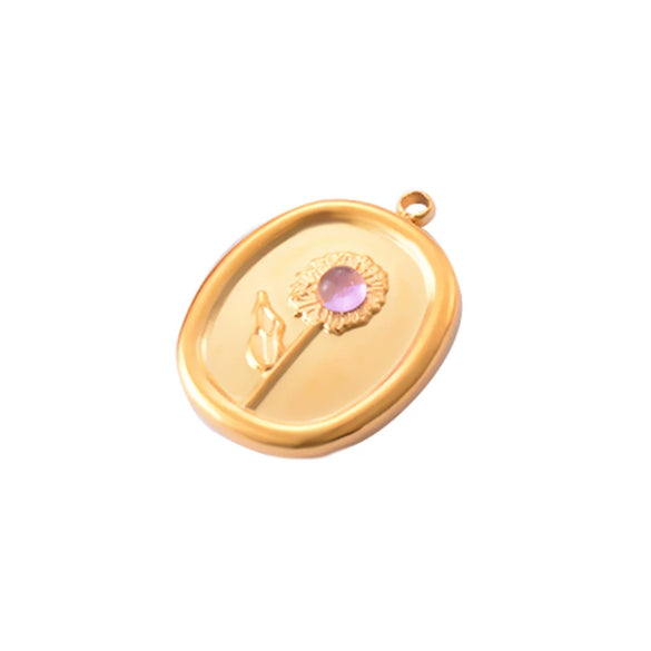 Stainless Steel Geometric Oval Sunflower Relief Jewelry Accessories Diy Earrings Pendant Flower Pendant Electroplated