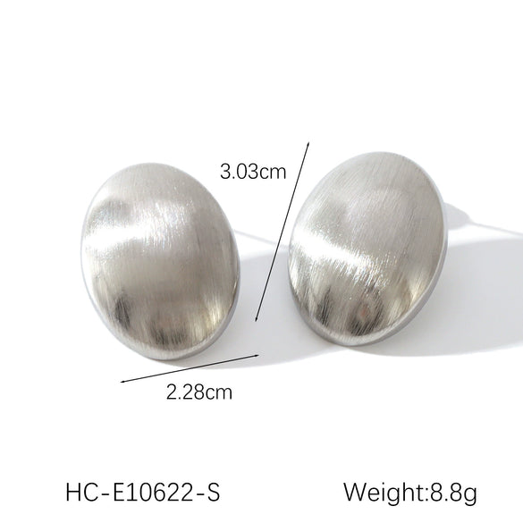 Stainless Steel Geometric Oval Wiredrawing Texture Electroplating Earrings For Women