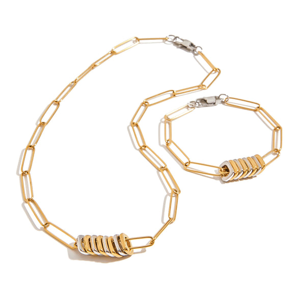 Stainless Steel Geometric Paper Clip Chain Electroplated Bracelet And Necklace
