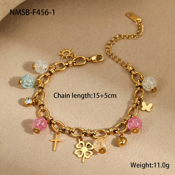 Stainless Steel Geometric Pattern Electroplated Cross Pendant Bracelet For Women