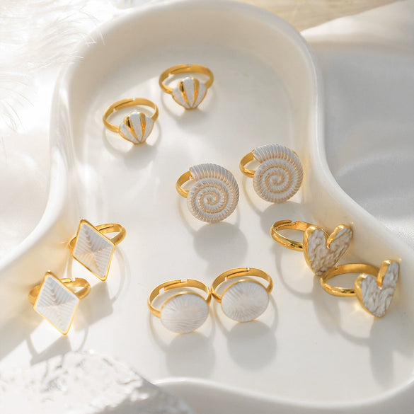 Stainless Steel Geometric Pattern Electroplated Love Opening Adjustable Ring For Women