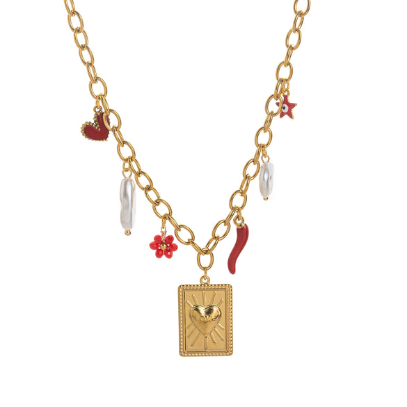 Stainless Steel Geometric Pattern Electroplated Pendant Braided Rope Necklace For Women