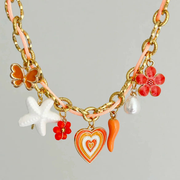 Stainless Steel Geometric Pattern Electroplated Pendant Braided Rope Necklace For Women
