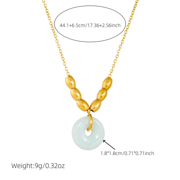 Stainless Steel Geometric Pattern Gold Plated Oval Beaded O Word Chain Pendant Necklace Accessories
