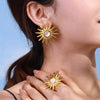 Stainless Steel Geometric Pattern Hammered Women's Ring And Earrings