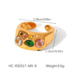 Stainless Steel Geometric Pattern Hammering Opening Ring Inlaid Zircon For Women