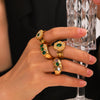 Stainless Steel Geometric Pattern Hammering Opening Ring Inlaid Zircon For Women