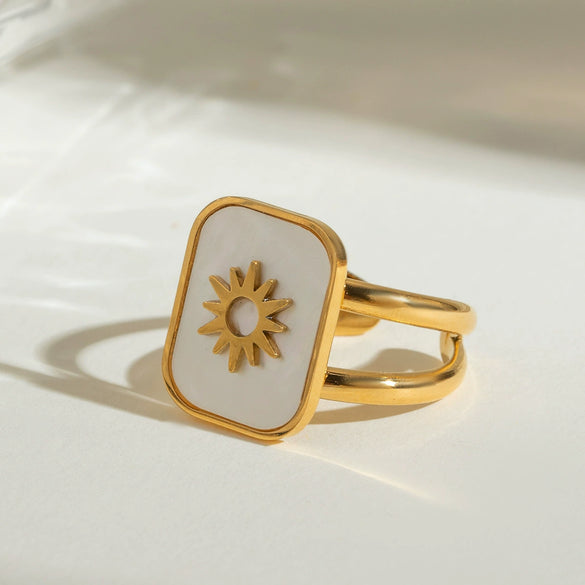 Stainless Steel Geometric Pattern Opening Ring Electroplated Women's Jewelry