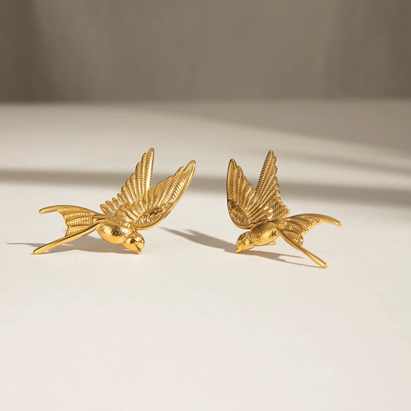 Stainless Steel Geometric Peace Dove Earrings Electroplated For Women