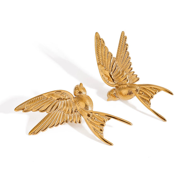 Stainless Steel Geometric Peace Dove Earrings Electroplated For Women