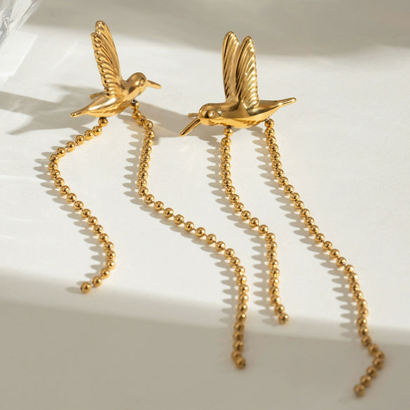 Stainless Steel Geometric Peace Pigeon Tassel Earrings Electroplated Simple Retro Women's Jewelry