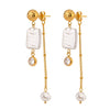 Stainless Steel Geometric Pearl Bow Tassel Earrings Electroplating For Women Retro Style