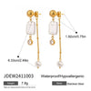 Stainless Steel Geometric Pearl Bow Tassel Earrings Electroplating For Women Retro Style