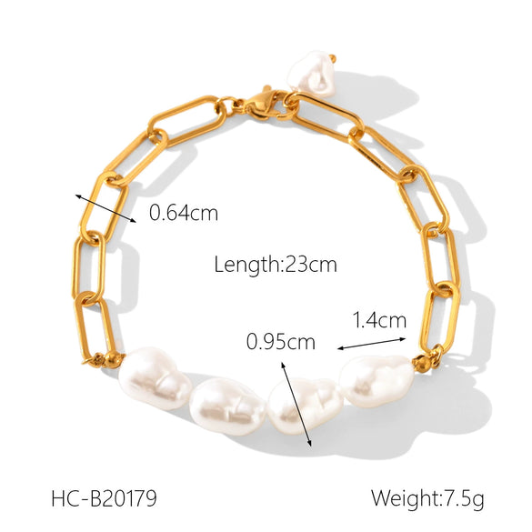 Stainless Steel Geometric Pearl Bracelet For Women With Electroplating Design