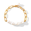 Stainless Steel Geometric Pearl Bracelet For Women With Electroplating Design