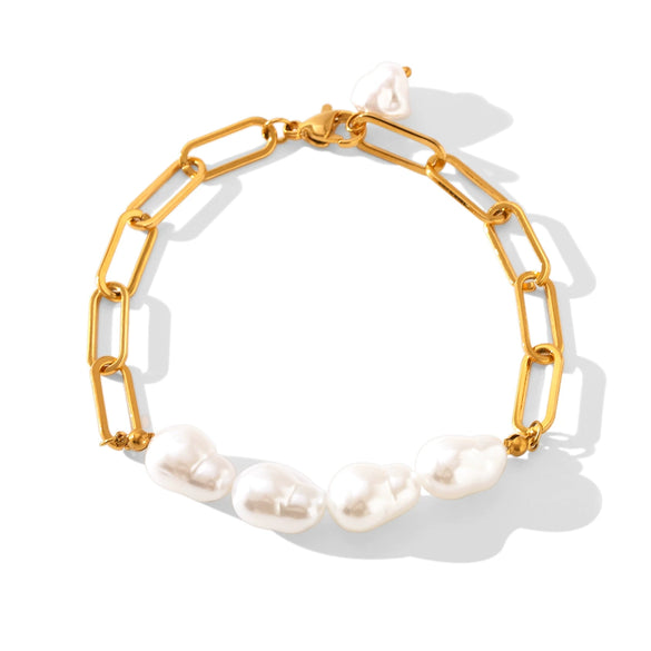 Stainless Steel Geometric Pearl Bracelet For Women With Electroplating Design