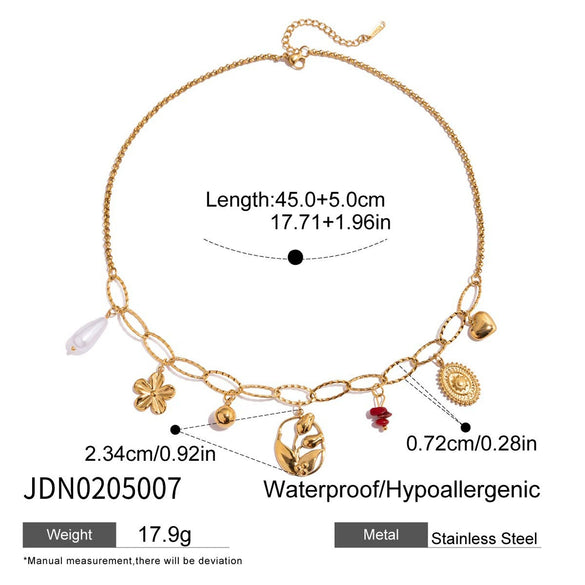 Stainless Steel Geometric Pearl Oil Dripping Cherry Pendant Necklace Jewelry With Electroplating And Original Design For Women
