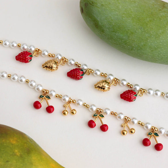 Stainless Steel Geometric Pearl Oil Dripping Cherry Pendant Necklace Jewelry With Electroplating And Original Design For Women
