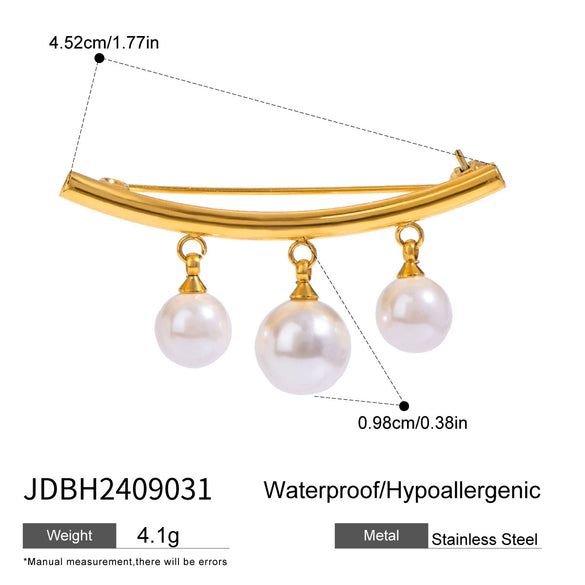Stainless Steel Geometric Pearl Pendant Brooch With Electroplating Design