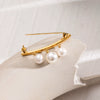 Stainless Steel Geometric Pearl Pendant Brooch With Electroplating Design