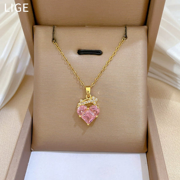 Stainless Steel Geometric Pendant Necklace For Unisex With Copper Pendant