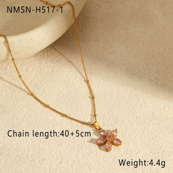 Stainless Steel Geometric Petal Pendant Necklace 18K Gold Plated For Women