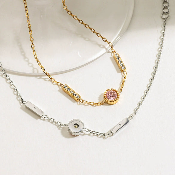 Stainless Steel Geometric Pink Zirconium Electroplated Women's Bracelet
