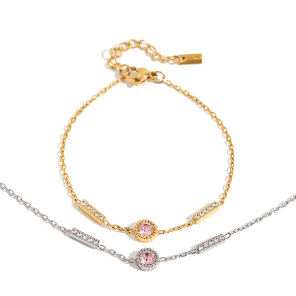 Stainless Steel Geometric Pink Zirconium Electroplated Women's Bracelet