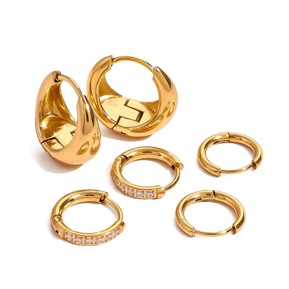 Stainless Steel Geometric Plain Ring Earrings With Diamond Inlay And Electroplating For Women