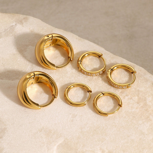 Stainless Steel Geometric Plain Ring Earrings With Diamond Inlay And Electroplating For Women